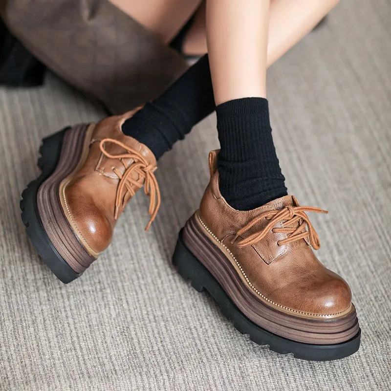Brown Oxfords With Jeans Horse Leather 80mm Platform Derby Shoes in Brown/Coffee