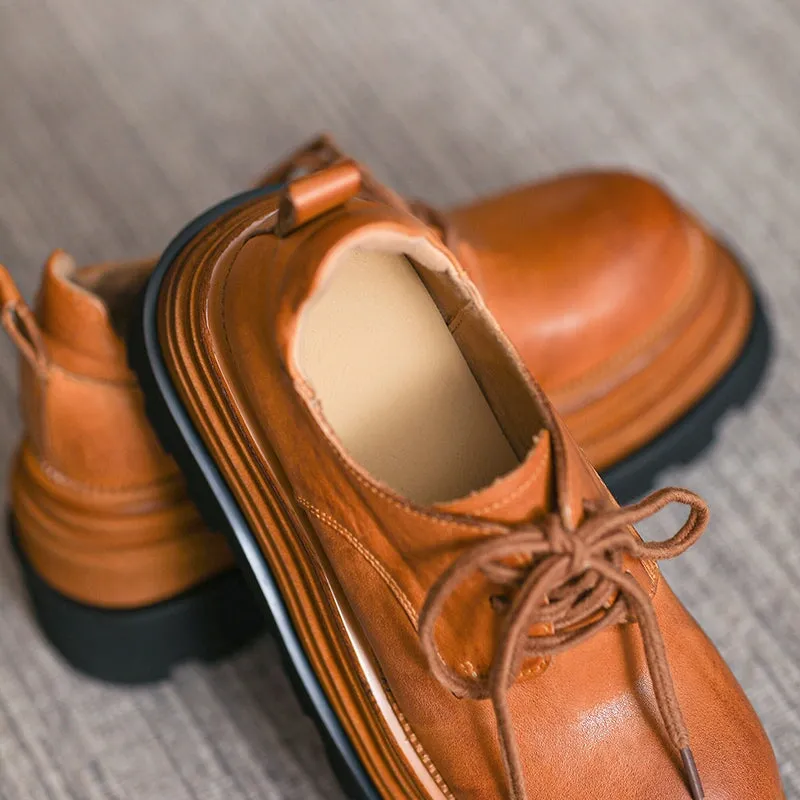 Oxford Wingtip Heels Horse Leather 80mm Platform Derby Shoes in Brown/Coffee