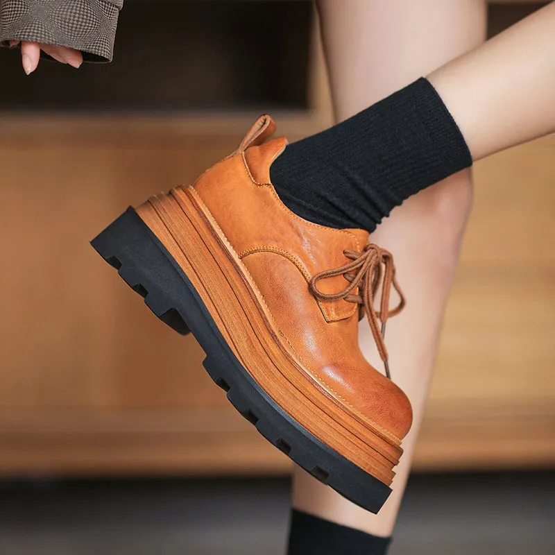 Sparkly Oxfords Horse Leather 80mm Platform Derby Shoes in Brown/Coffee