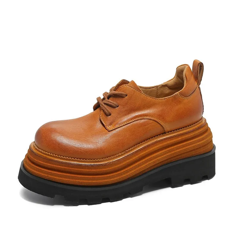 Brogues & Oxfords Horse Leather 80mm Platform Derby Shoes in Brown/Coffee