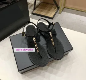 1cm bow leather flats sandals chain fashion Flip flops shoes women 2022new 35-42 Corky Flip Flops