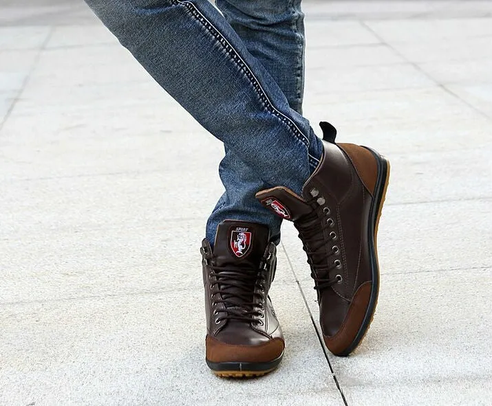 Men's Autumn & Winter Leather Boots Workout Shoes Flat Feet