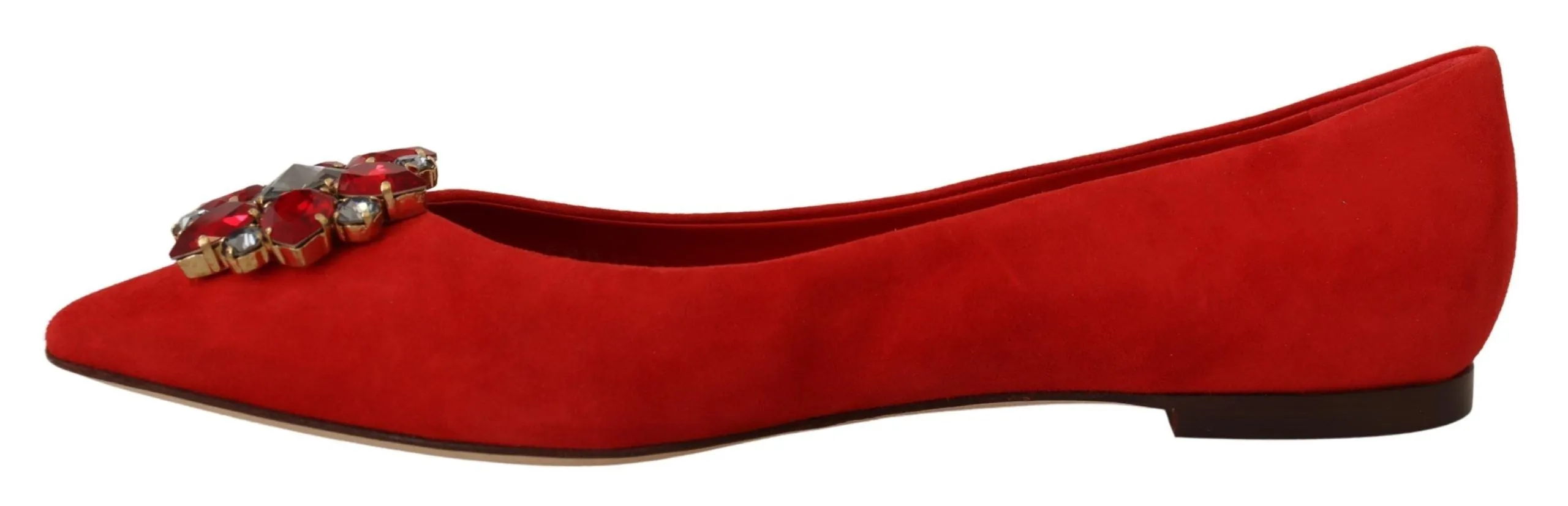 Dolce & Gabbana Red Suede Crystals Loafers Flats Shoes Loafers Thick Sole
