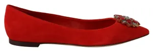 Wedge Loafers Shoes Dolce & Gabbana Red Suede Crystals Loafers Flats Shoes