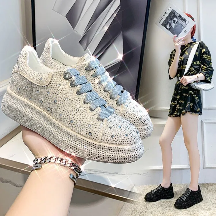 Women's Rhinestone Chunky Bottom Casual Trainers Shoes Lebron Sneakers All