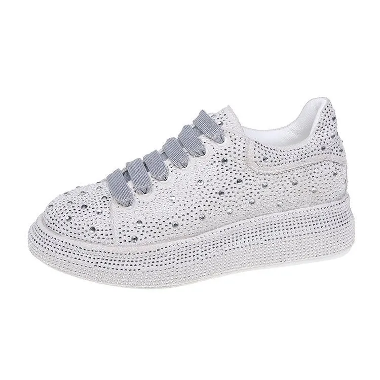 Women's Rhinestone Chunky Bottom Casual Trainers Shoes Famuji Sneakers