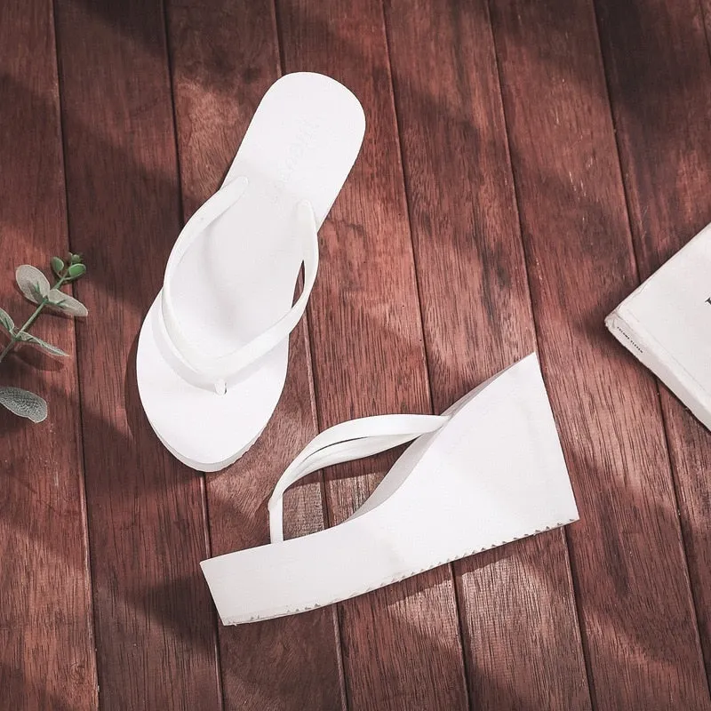 Comfort Summer Women Wedge Platform Slippers Shoes Flip Flops Square Toe