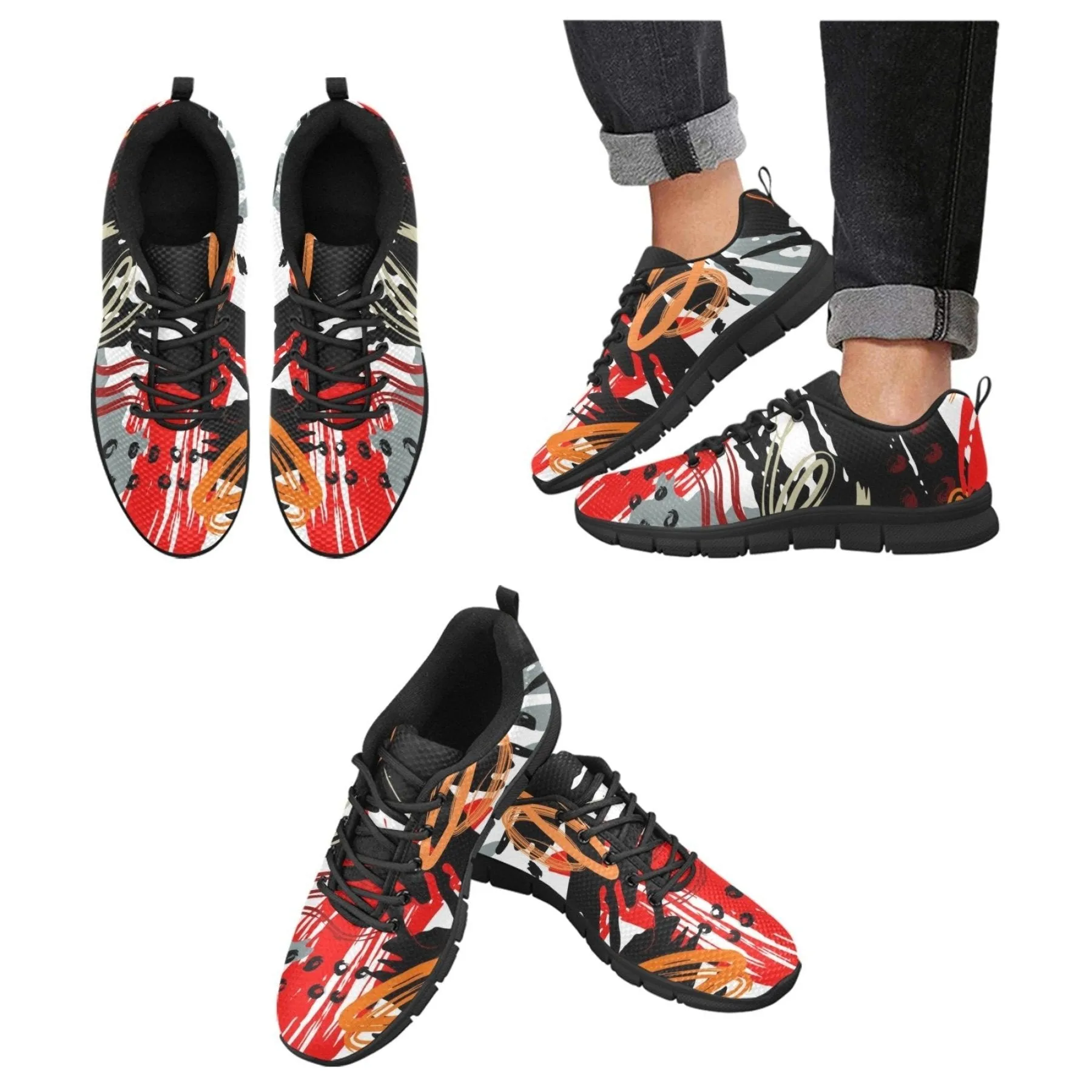 Uniquely You Womens Sneakers, Black and White Abstract Print Running Shoes by inQue.Style Gym Running Shoes