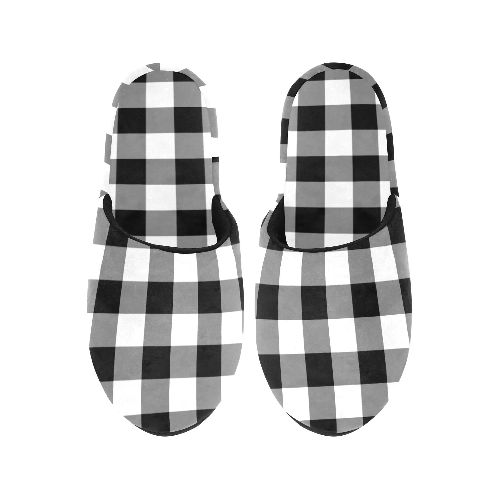 Black White Buffalo Plaid Women's Slipper, House Slide Check Christmas Handmade Bedroom Cozy Winter Designer Shoes Silk Slippers