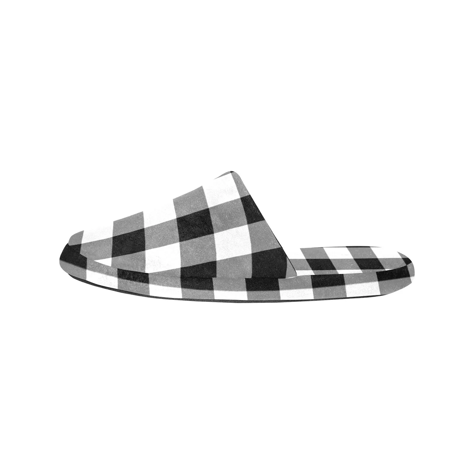 Slides Sandals Black White Buffalo Plaid Women's Slipper, House Slide Check Christmas Handmade Bedroom Cozy Winter Designer Shoes