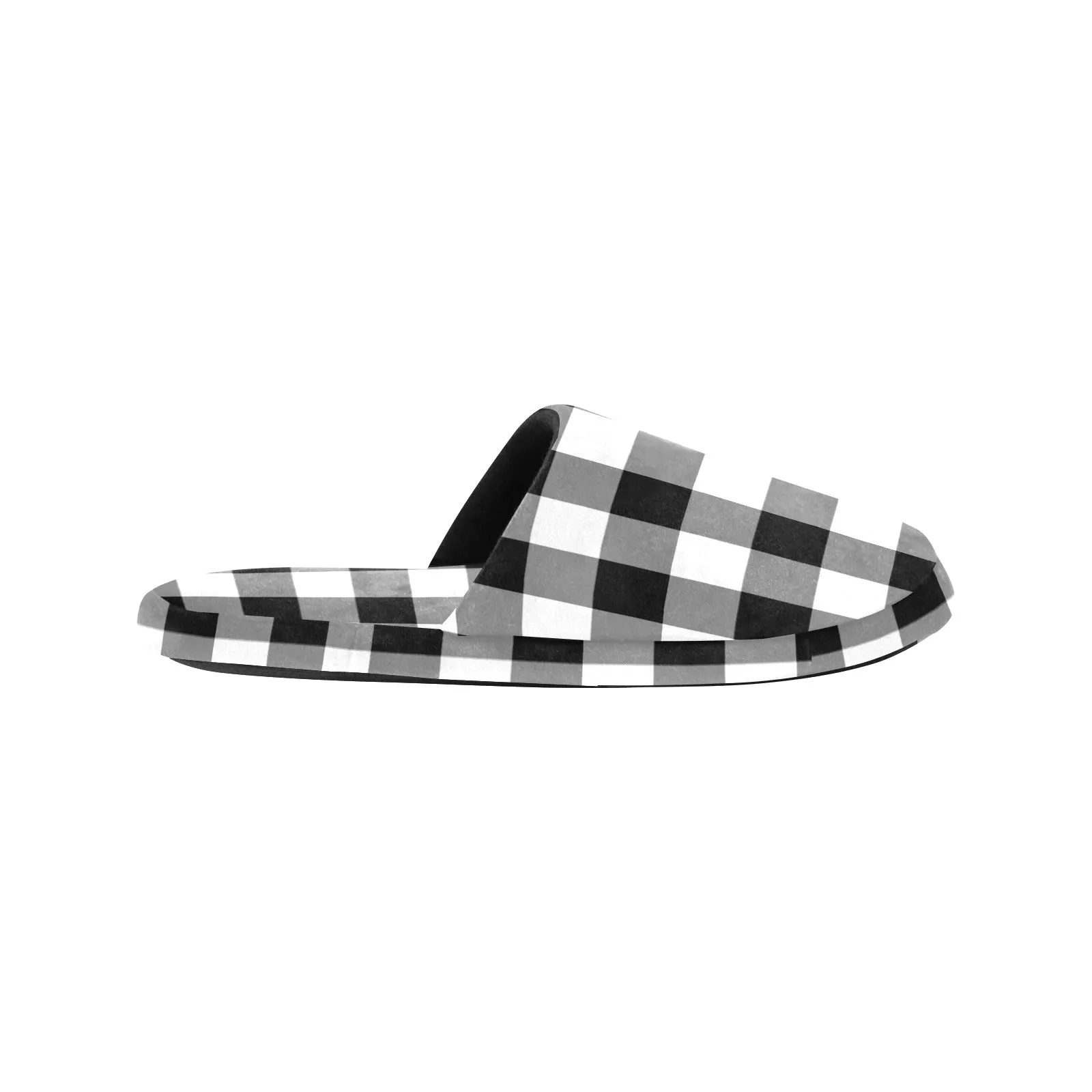 Orthopedic Slides Black White Buffalo Plaid Women's Slipper, House Slide Check Christmas Handmade Bedroom Cozy Winter Designer Shoes
