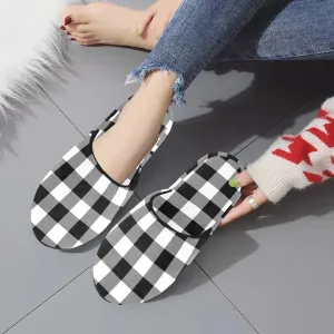 Different Styles Of Slippers Black White Buffalo Plaid Women's Slipper, House Slide Check Christmas Handmade Bedroom Cozy Winter Designer Shoes