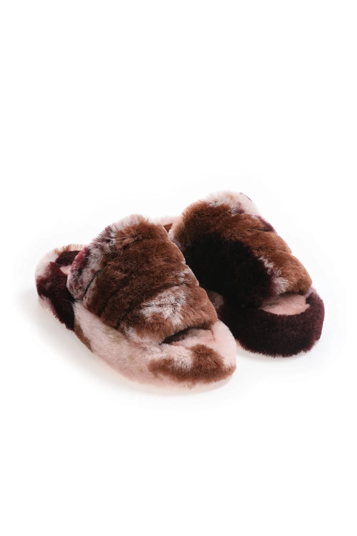 Women's Shearling Slippers, Brown Multicolor Wool Mooncake Slippers
