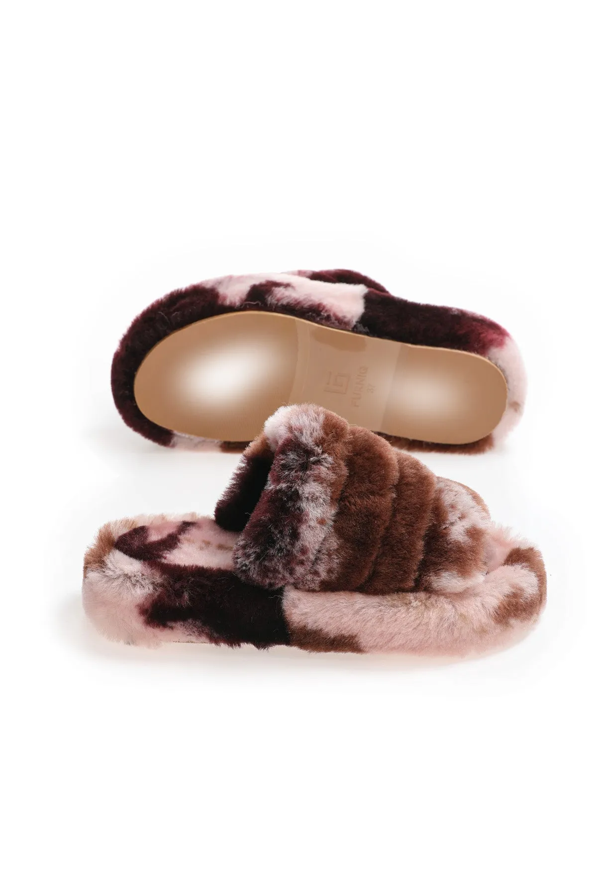 Women's Shearling Slippers, Brown Multicolor Wool Good Slippers For Sweaty Feet