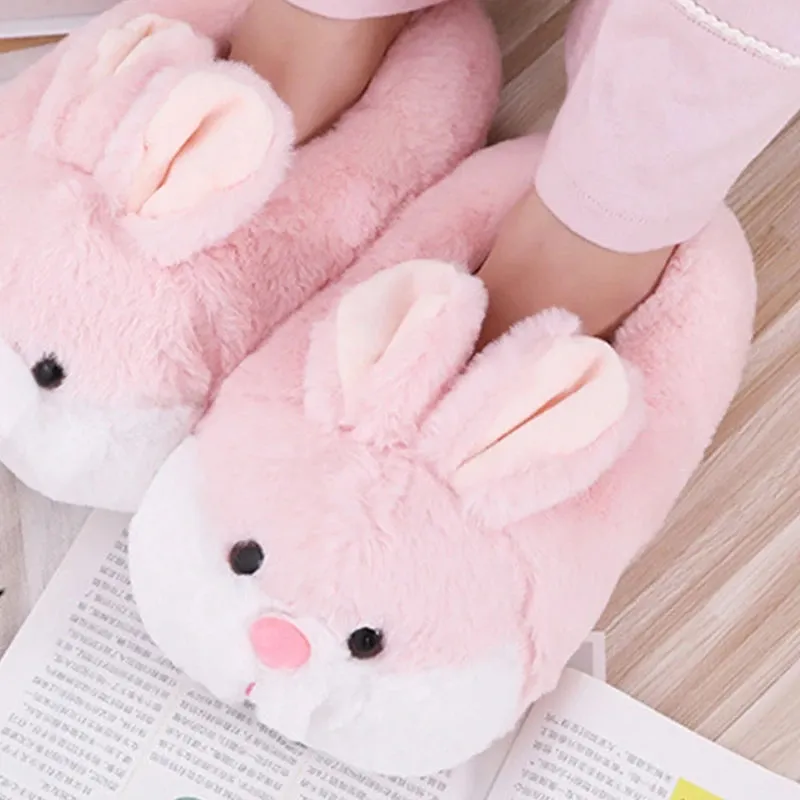 Cute Bunny Bag Heel Plush Slippers Winter Warm Animal Slippers Furry Pink Color Home Slippers Suitable for Women Girls Bruins Slippers