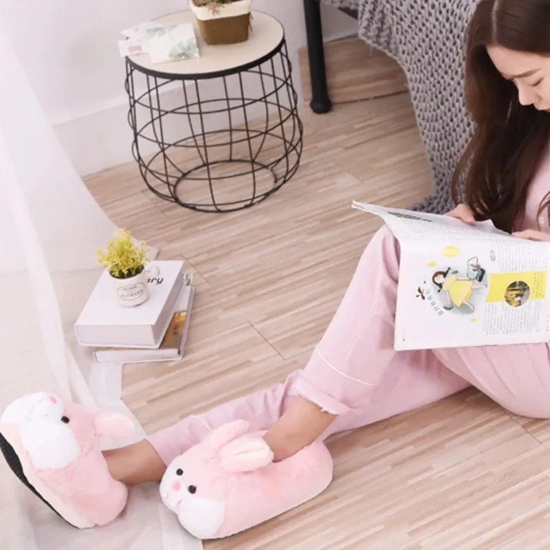Cute Bunny Bag Heel Plush Slippers Winter Warm Animal Slippers Furry Pink Color Home Slippers Suitable for Women Girls High Heel Bedroom Slippers