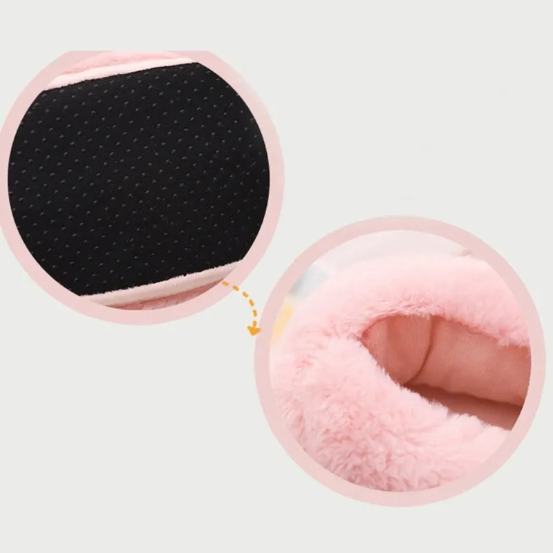 Leather Slippers With Leather Soles Cute Bunny Bag Heel Plush Slippers Winter Warm Animal Slippers Furry Pink Color Home Slippers Suitable for Women Girls