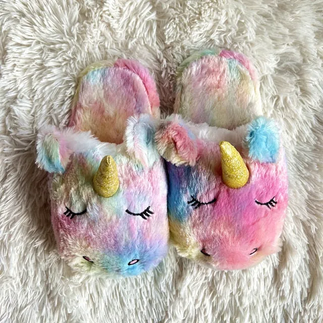 Honeydew Slippers Cute Cartoon Alpaca House Women Fur Slippers Winter Warm Plush Parent-Child Floor Slides Indoor Bedroom Girls Fluffy Slippes
