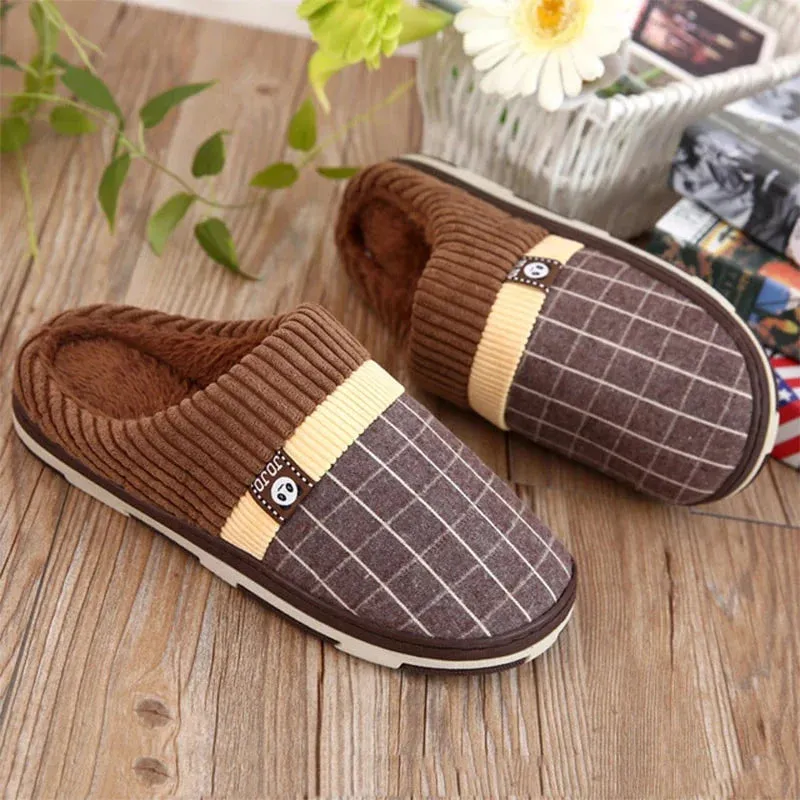 Cuzcare Men Winter Slippers Warm Round Toe Soft Home Shoes Christmas Vacation Slippers