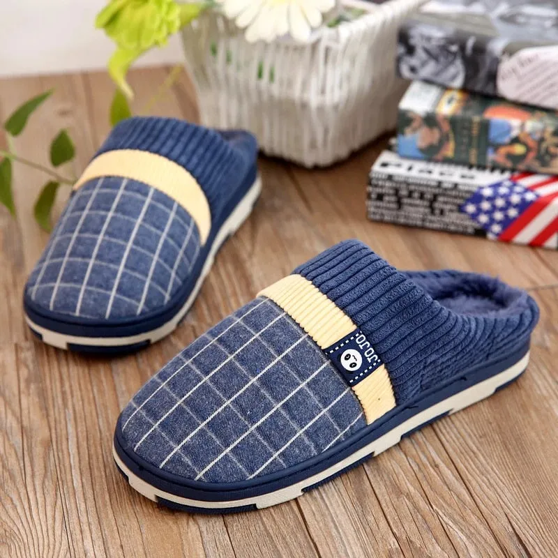 Cuzcare Men Winter Slippers Warm Round Toe Soft Home Shoes 49er Slippers