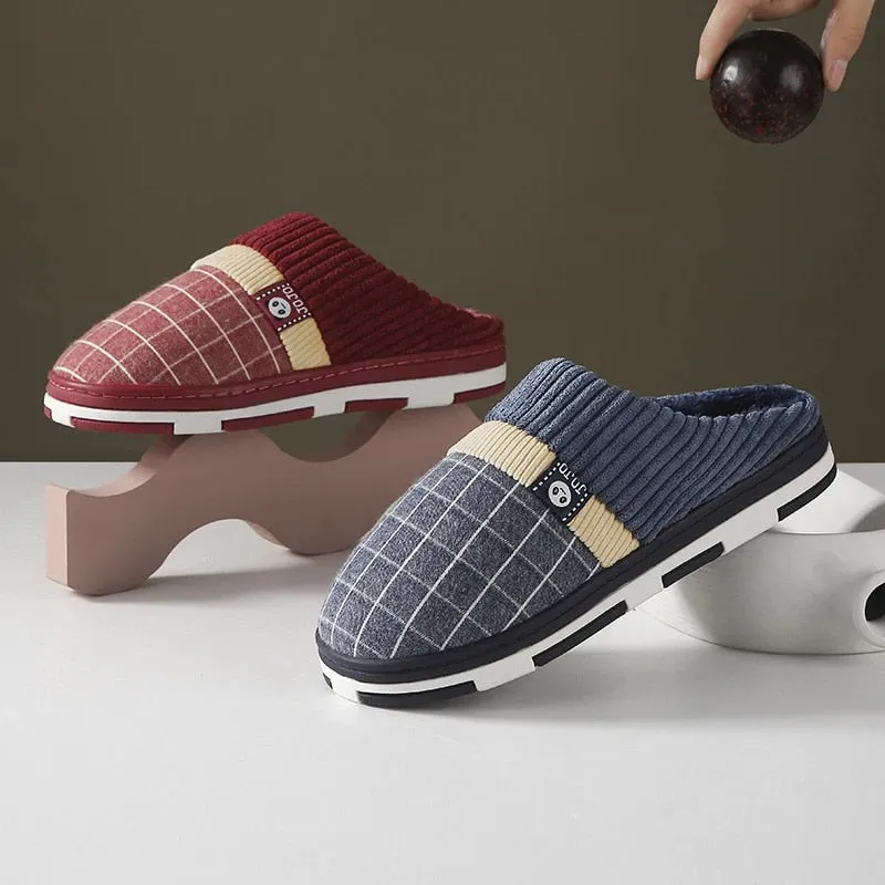 Cuzcare Men Winter Slippers Warm Round Toe Soft Home Shoes Slides Infant