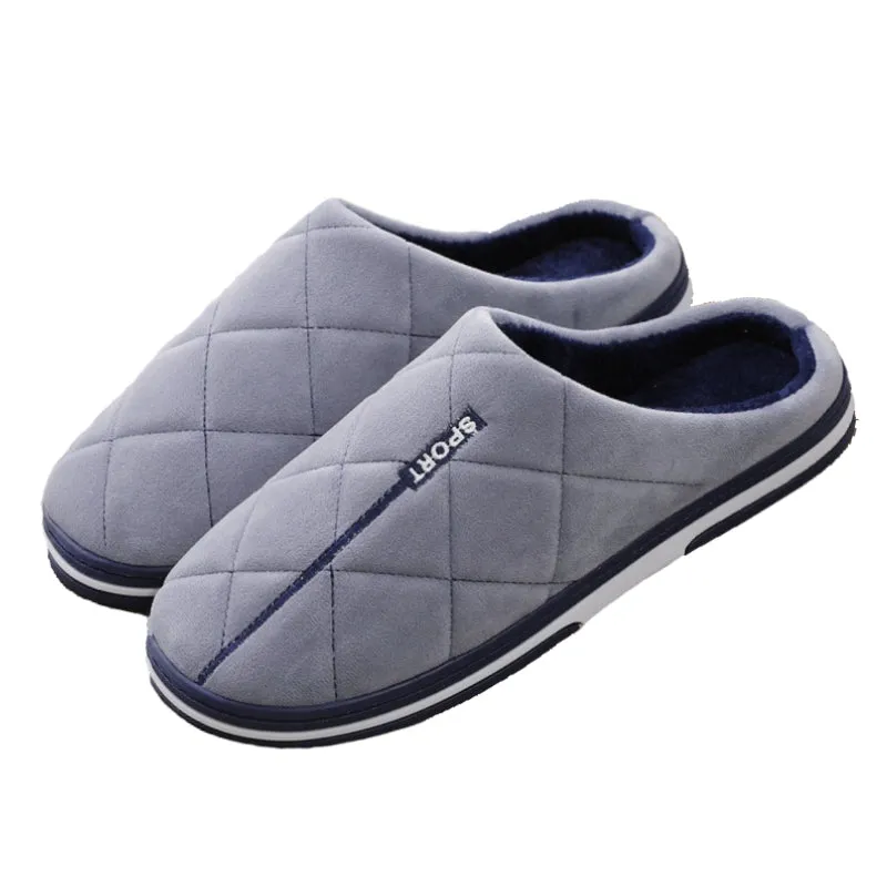 Cuzcare Short Plush Men Winter Slippers Big Size Family Shoes Slippers With A Rubber Sole