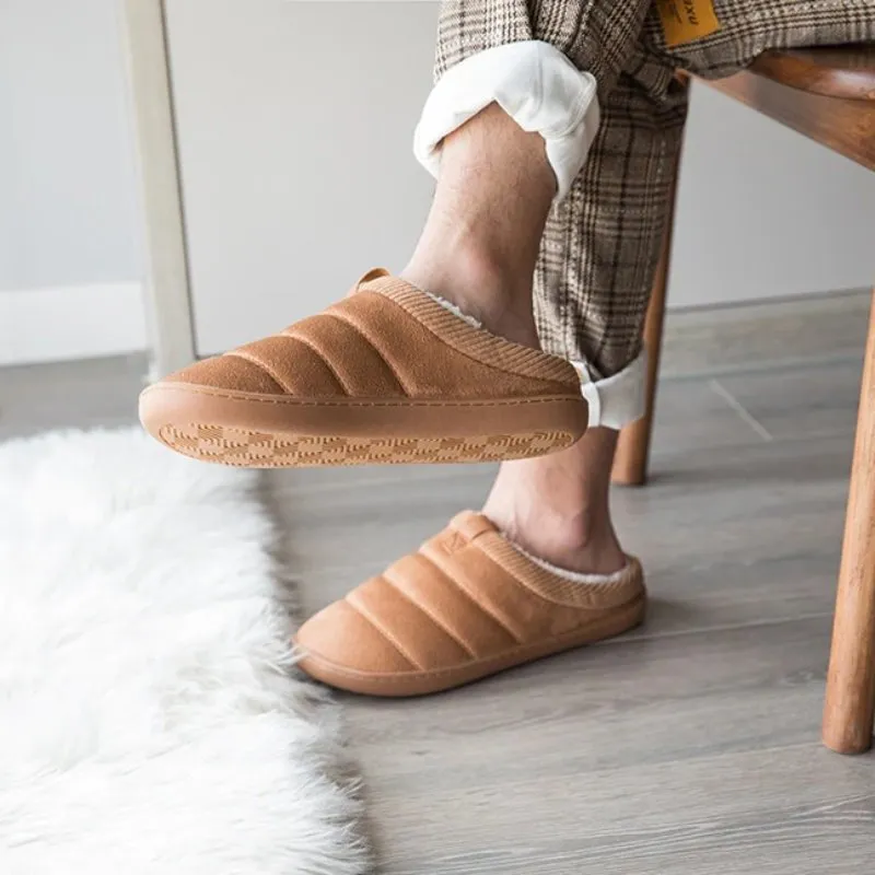 Black Ugg Slides Cuzcare Warm Fur Slippers For Men Comfy Sole Interior Shoes