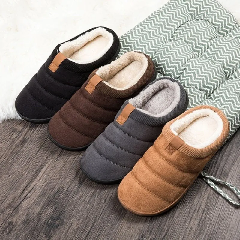 Cuzcare Warm Fur Slippers For Men Comfy Sole Interior Shoes Slug Slippers