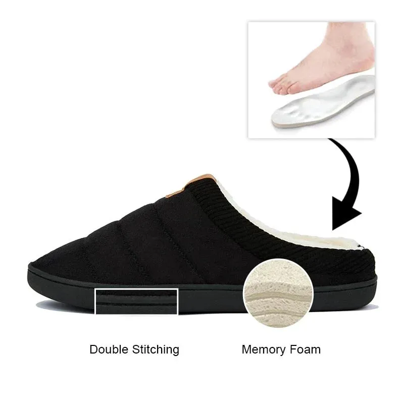 Cuzcare Warm Fur Slippers For Men Comfy Sole Interior Shoes Piped Slippers