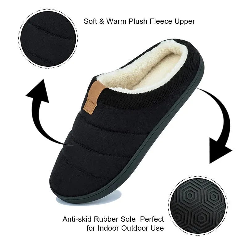Cuzcare Warm Fur Slippers For Men Comfy Sole Interior Shoes Slide Bottoms