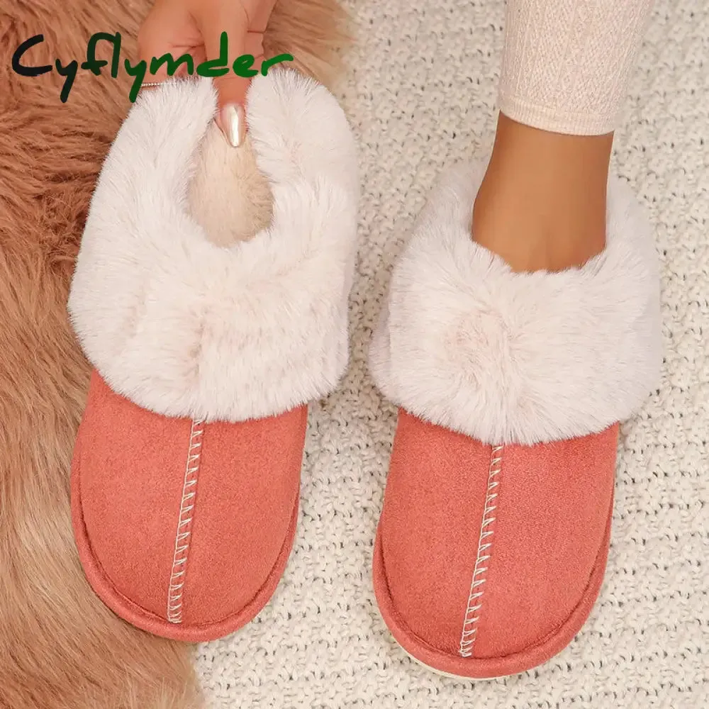 Banned Goods Slippers Cyflymder Closed Toe Warm Cotton Slippers Women Faux Fur Thicken Plush Winter Home Shoes Woman Lightweight Casual Indoor Slides Female