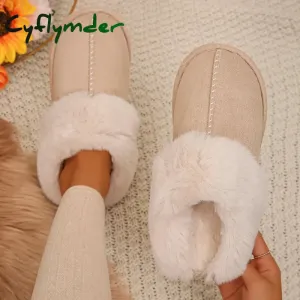 Cyflymder Closed Toe Warm Cotton Slippers Women Faux Fur Thicken Plush Winter Home Shoes Woman Lightweight Casual Indoor Slides Female Vintage Boudoir Slippers
