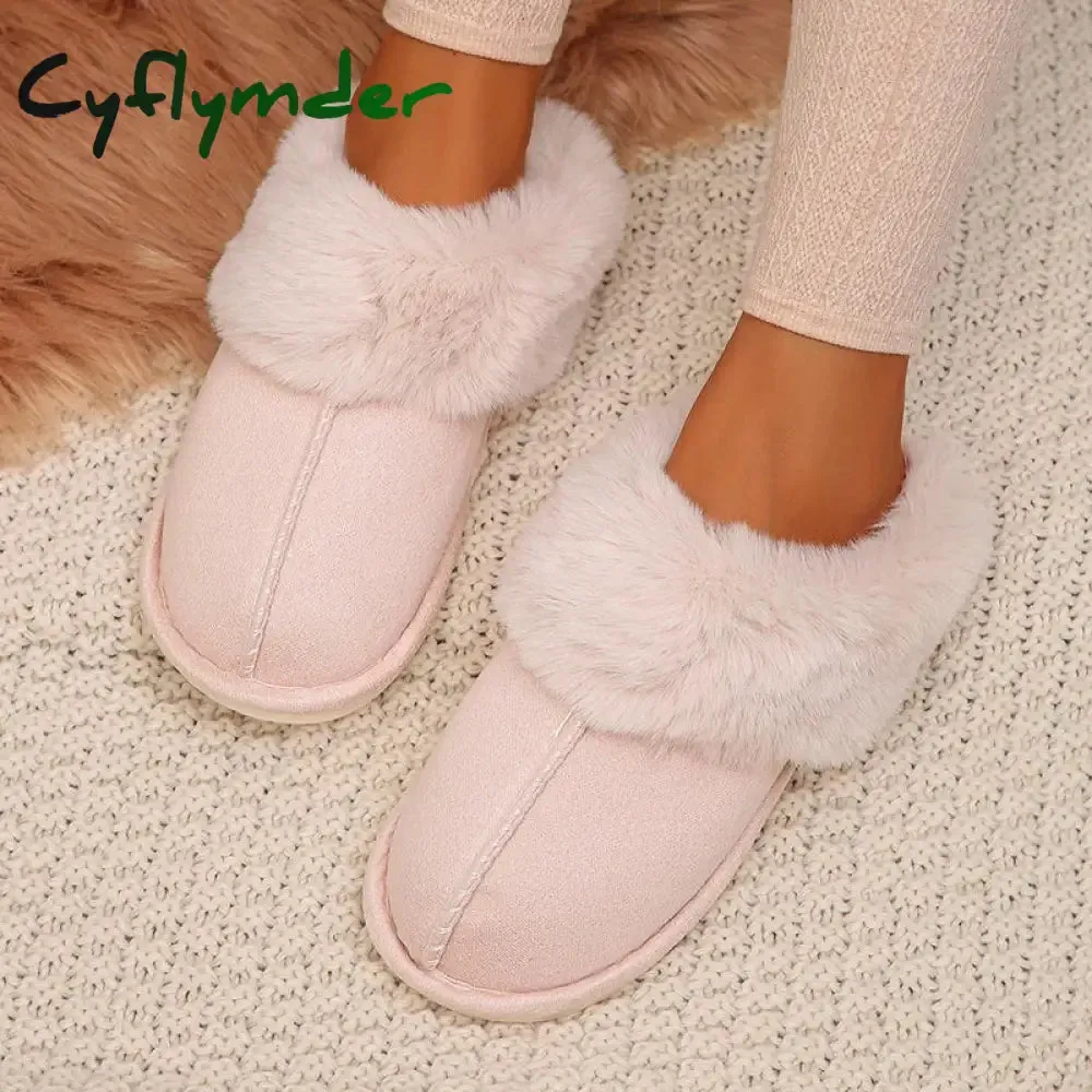 Cyflymder Closed Toe Warm Cotton Slippers Women Faux Fur Thicken Plush Winter Home Shoes Woman Lightweight Casual Indoor Slides Female Tasmanian Slippers