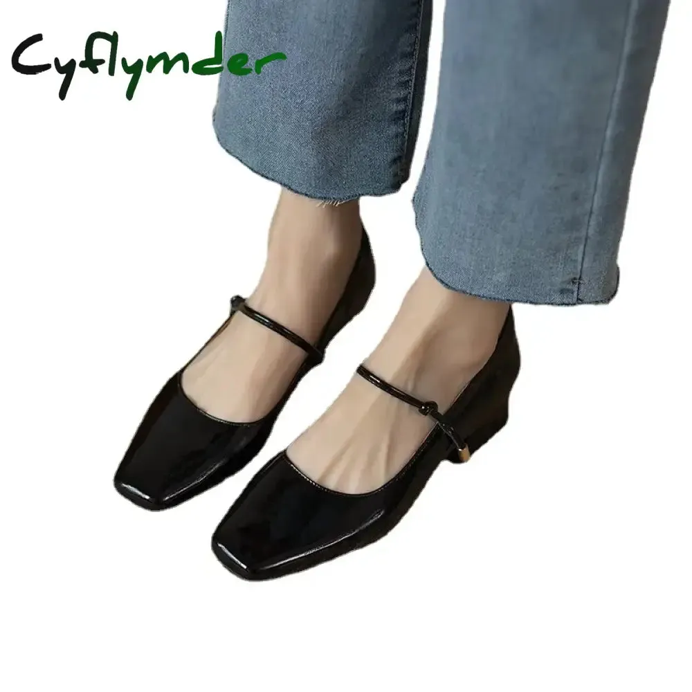 Payless Shoes Loafers Cyflymder Elegant High Heels French Dress Party Shoes for Woman Platform Patent Leather Mary Jane Burgundy Black Square Toe Mid-heel Pumps