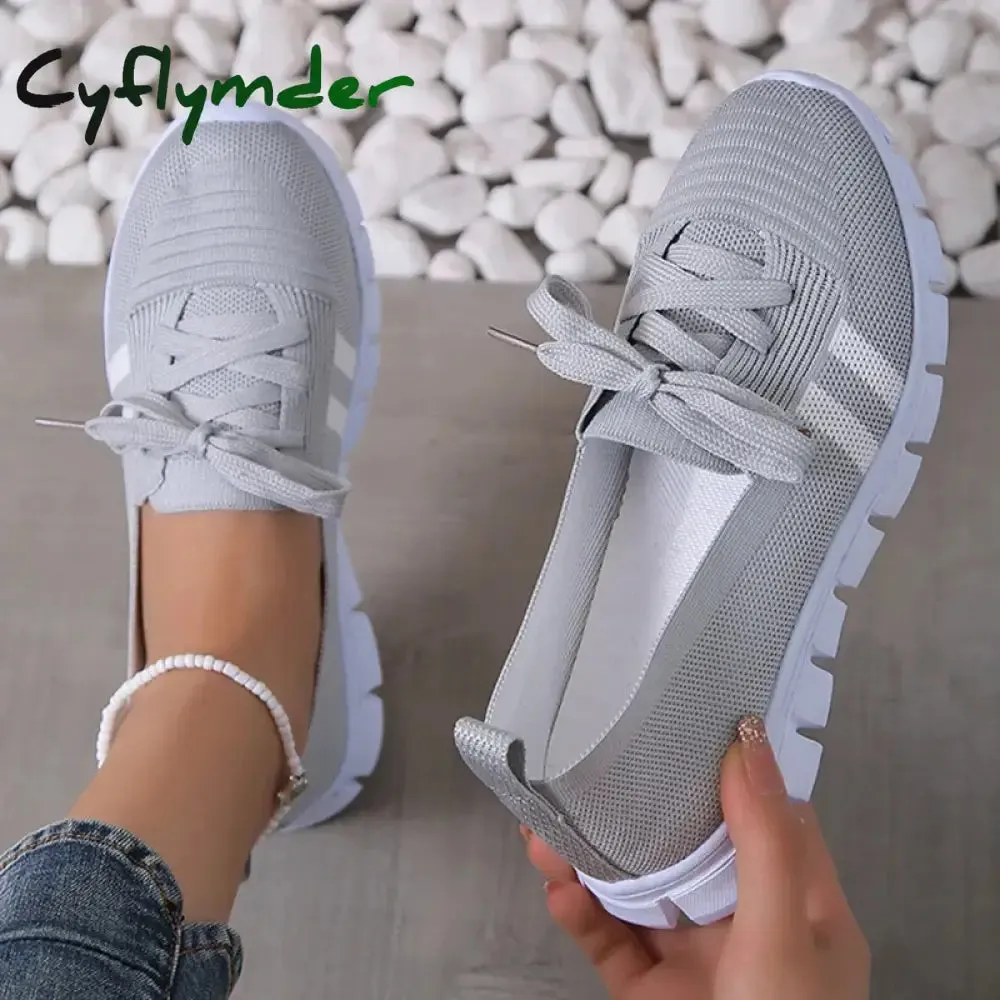 Penny Loafers Styling Cyflymder Mesh Knitted Striped Flats Shoes for Women Summer Lace Up Casual Sneakers Woman Breathable Soft Sole Loafers Plus Size 43