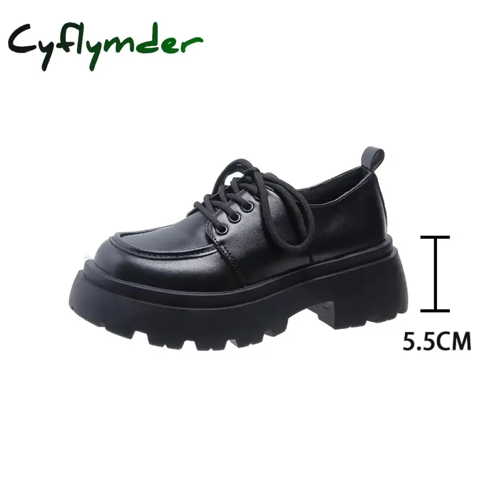 Cyflymder Women Spring New Black Platform Flats Shoes Women Loafers Slip on Boat Shoes Designer Casual Leather Oxfords Loafers Mules