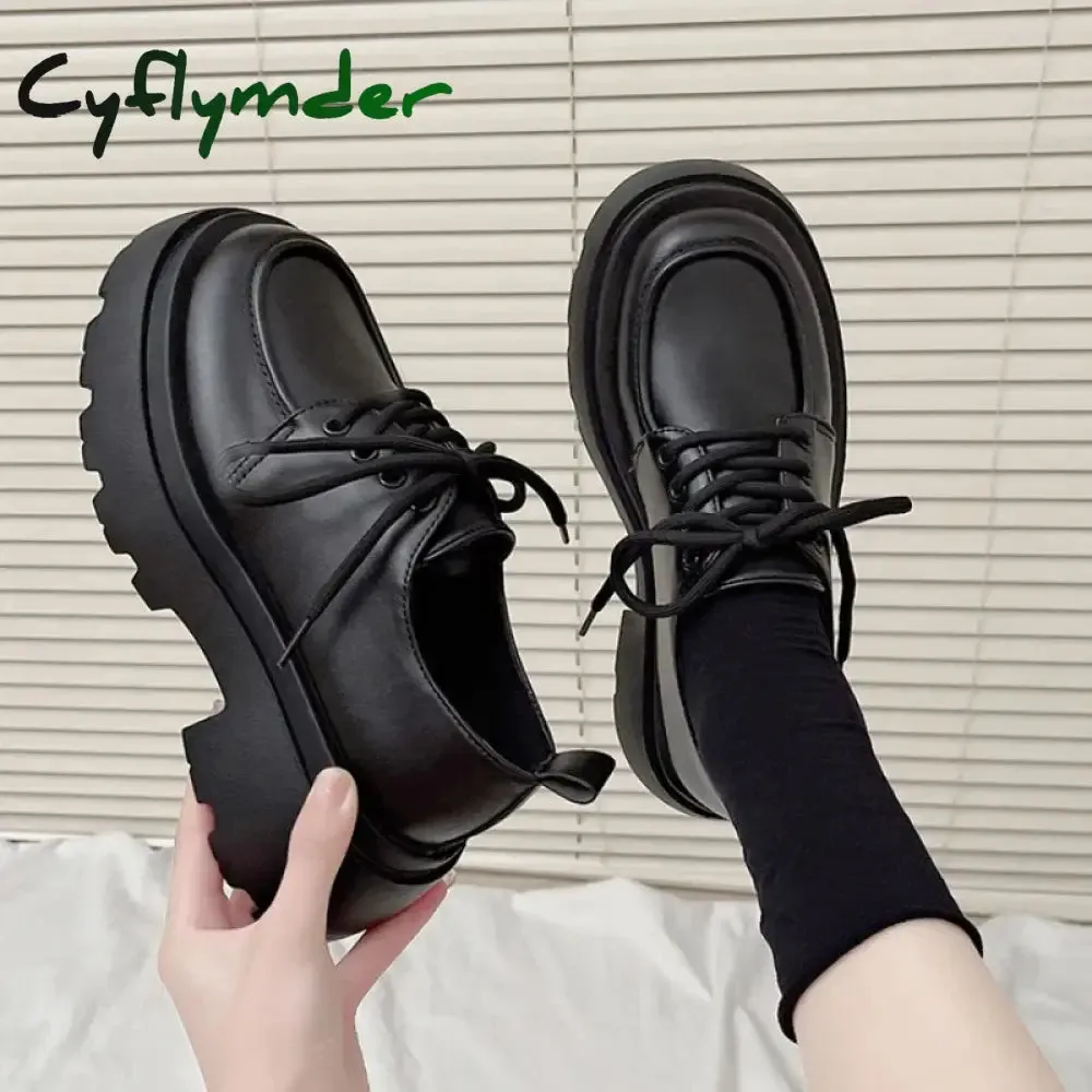 Cyflymder Women Spring New Black Platform Flats Shoes Women Loafers Slip on Boat Shoes Designer Casual Leather Oxfords Office Shoes Loafers