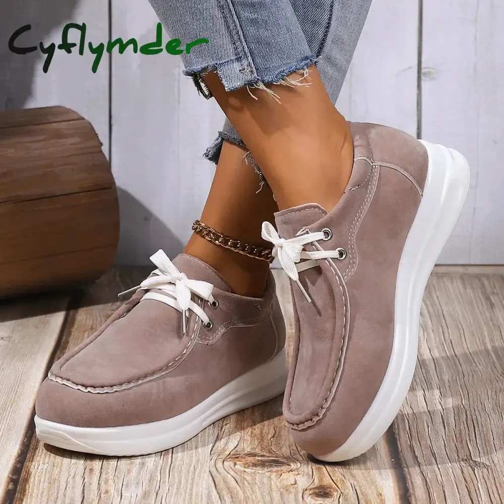 Cyflymder Women's Faux Suede Platform Sneakers Autumn Non-Slip Lace Up Loafers Woman Thick Sole Casual Sneakers Zapatillas De Mujer Best Driving Loafers