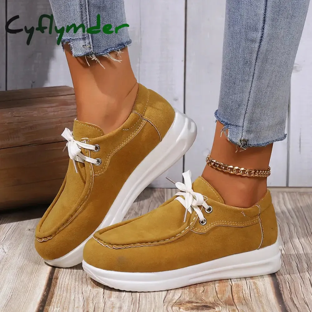 Horse Bit Loafers Market Cyflymder Women's Faux Suede Platform Sneakers Autumn Non-Slip Lace Up Loafers Woman Thick Sole Casual Sneakers Zapatillas De Mujer