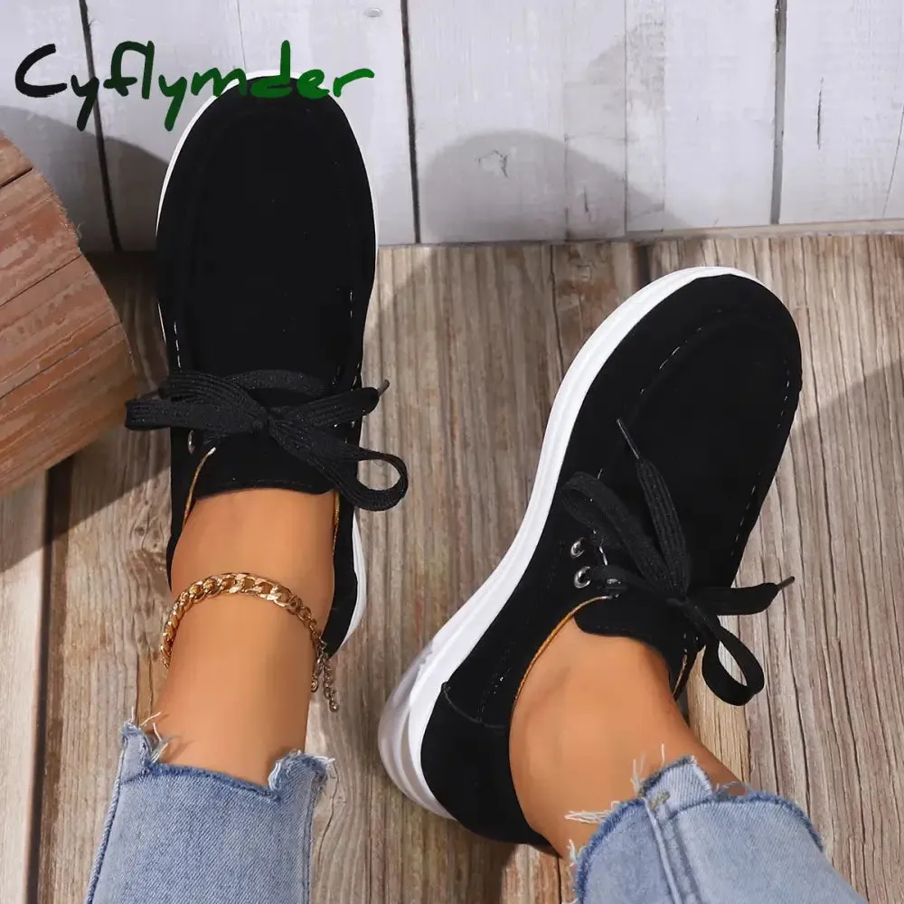 Cyflymder Women's Faux Suede Platform Sneakers Autumn Non-Slip Lace Up Loafers Woman Thick Sole Casual Sneakers Zapatillas De Mujer Loafers For Prom