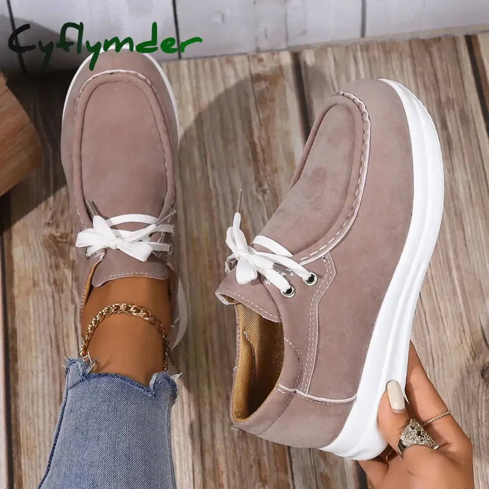 Loafers Spikes Cyflymder Women's Faux Suede Platform Sneakers Autumn Non-Slip Lace Up Loafers Woman Thick Sole Casual Sneakers Zapatillas De Mujer