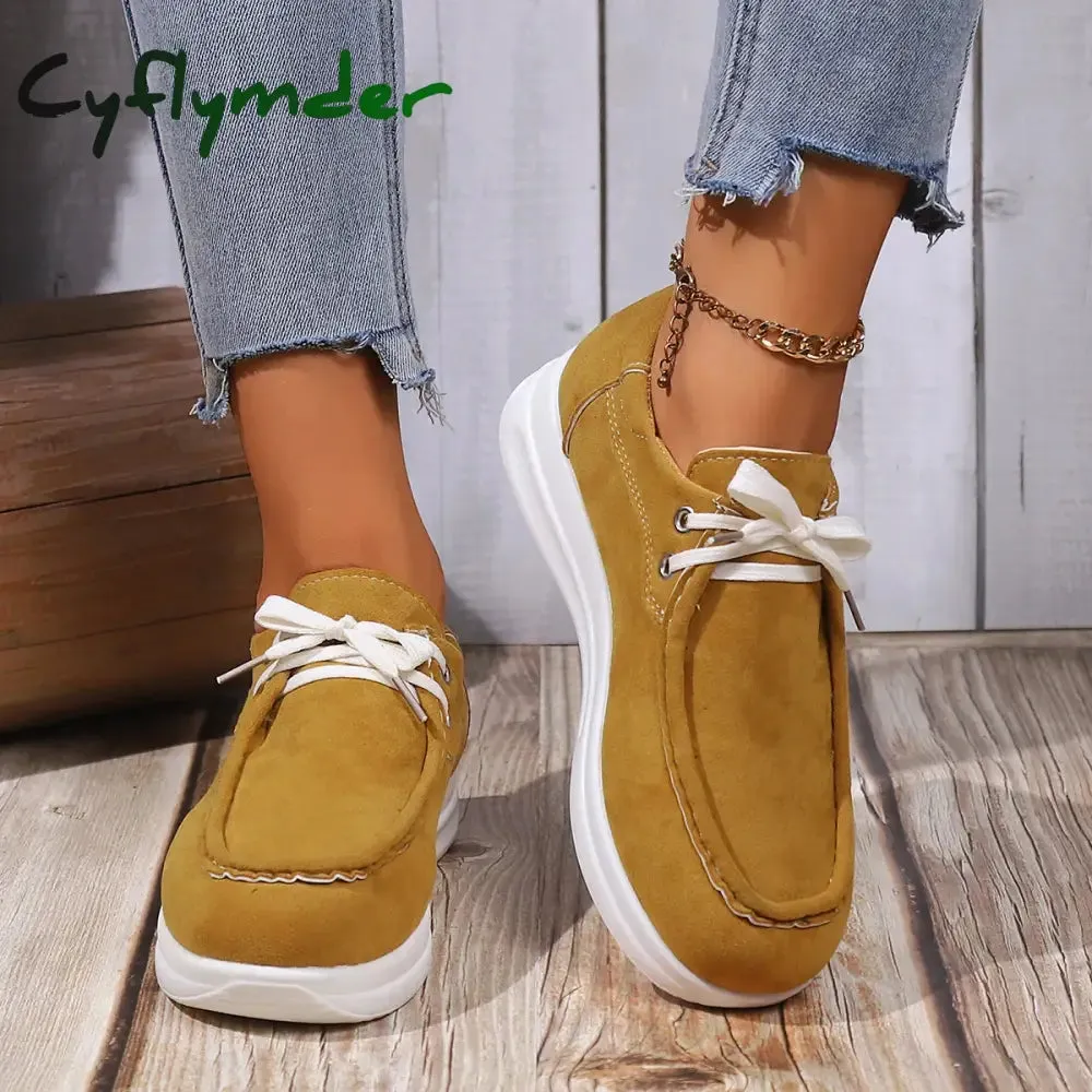 Marc Suede Loafers Cyflymder Women's Faux Suede Platform Sneakers Autumn Non-Slip Lace Up Loafers Woman Thick Sole Casual Sneakers Zapatillas De Mujer