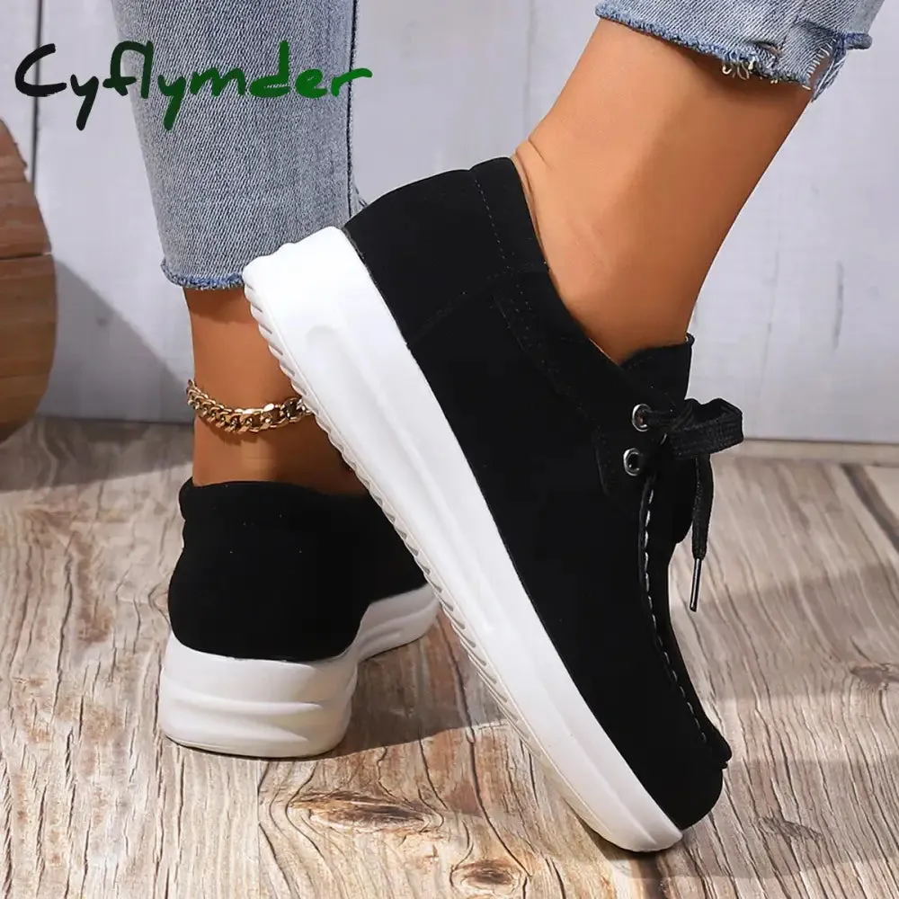 Oak Street Loafers Cyflymder Women's Faux Suede Platform Sneakers Autumn Non-Slip Lace Up Loafers Woman Thick Sole Casual Sneakers Zapatillas De Mujer