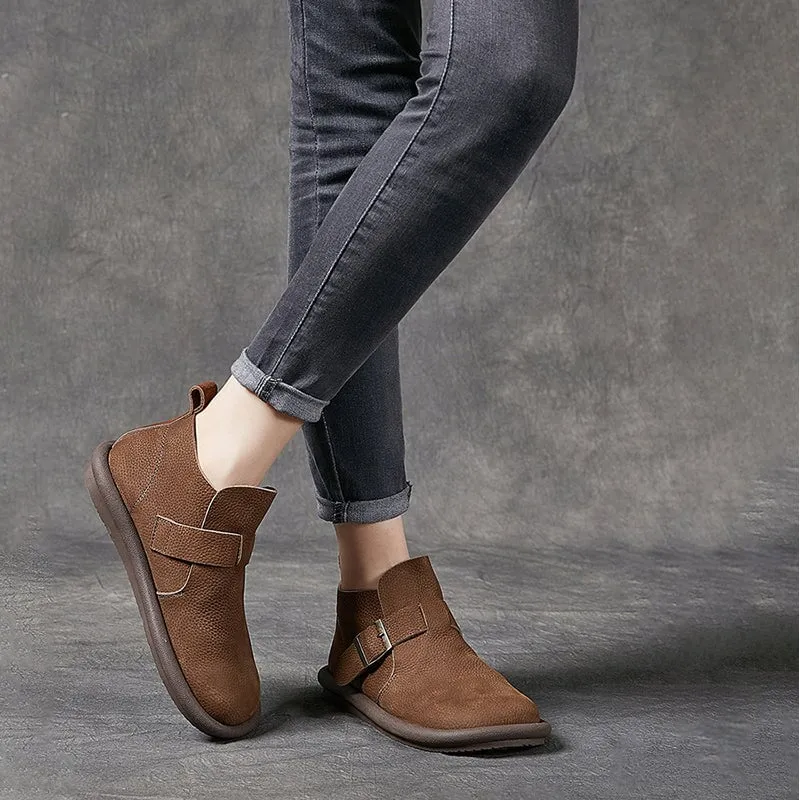 Women's Ankle Boots Leather Barefoot Shoes Casual Buckle Boots Khaki/Coffee Print Oxfords