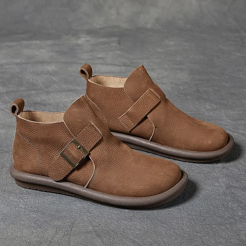 Women's Ankle Boots Leather Barefoot Shoes Casual Buckle Boots Khaki/Coffee øriginalgrand Energy Twin Oxford