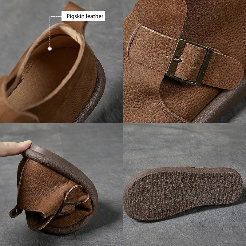 Derby Vs Oxford Vs Brogue Women's Ankle Boots Leather Barefoot Shoes Casual Buckle Boots Khaki/Coffee