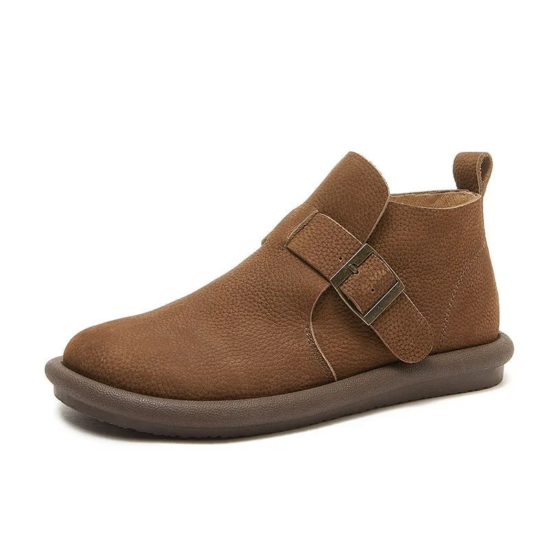 Garson Oxfords Women's Ankle Boots Leather Barefoot Shoes Casual Buckle Boots Khaki/Coffee