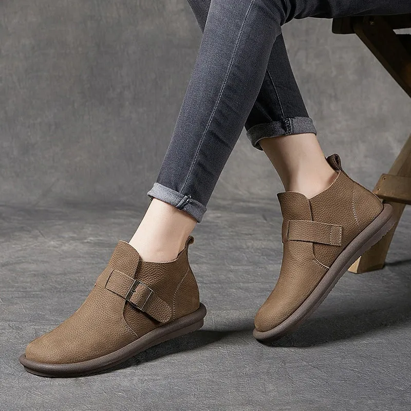 Difference Between Derby And Oxford Women's Ankle Boots Leather Barefoot Shoes Casual Buckle Boots Khaki/Coffee