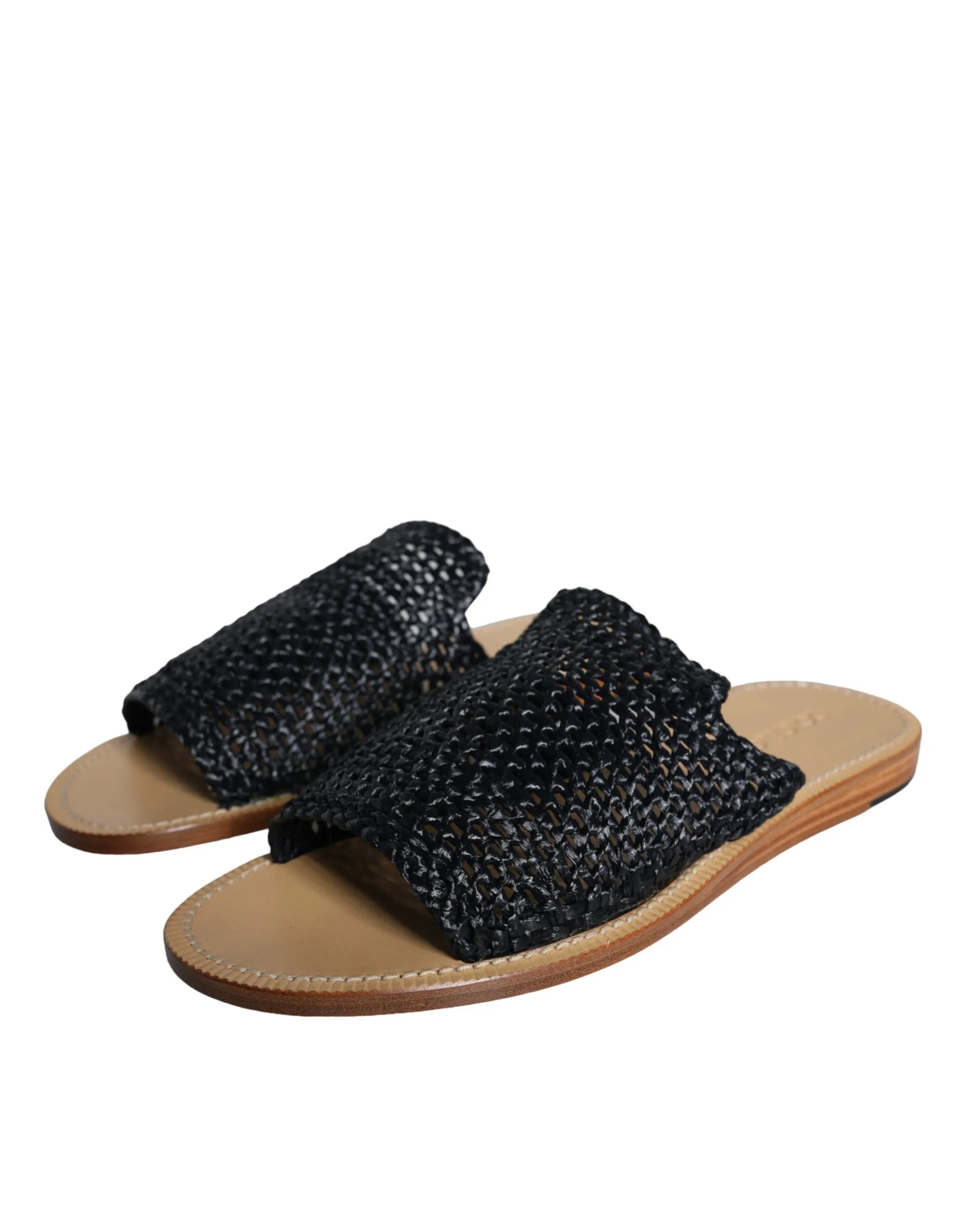 Birkenstock Sandals Similar Dolce & Gabbana Black Monochrome Braided Raffia Slides Shoes