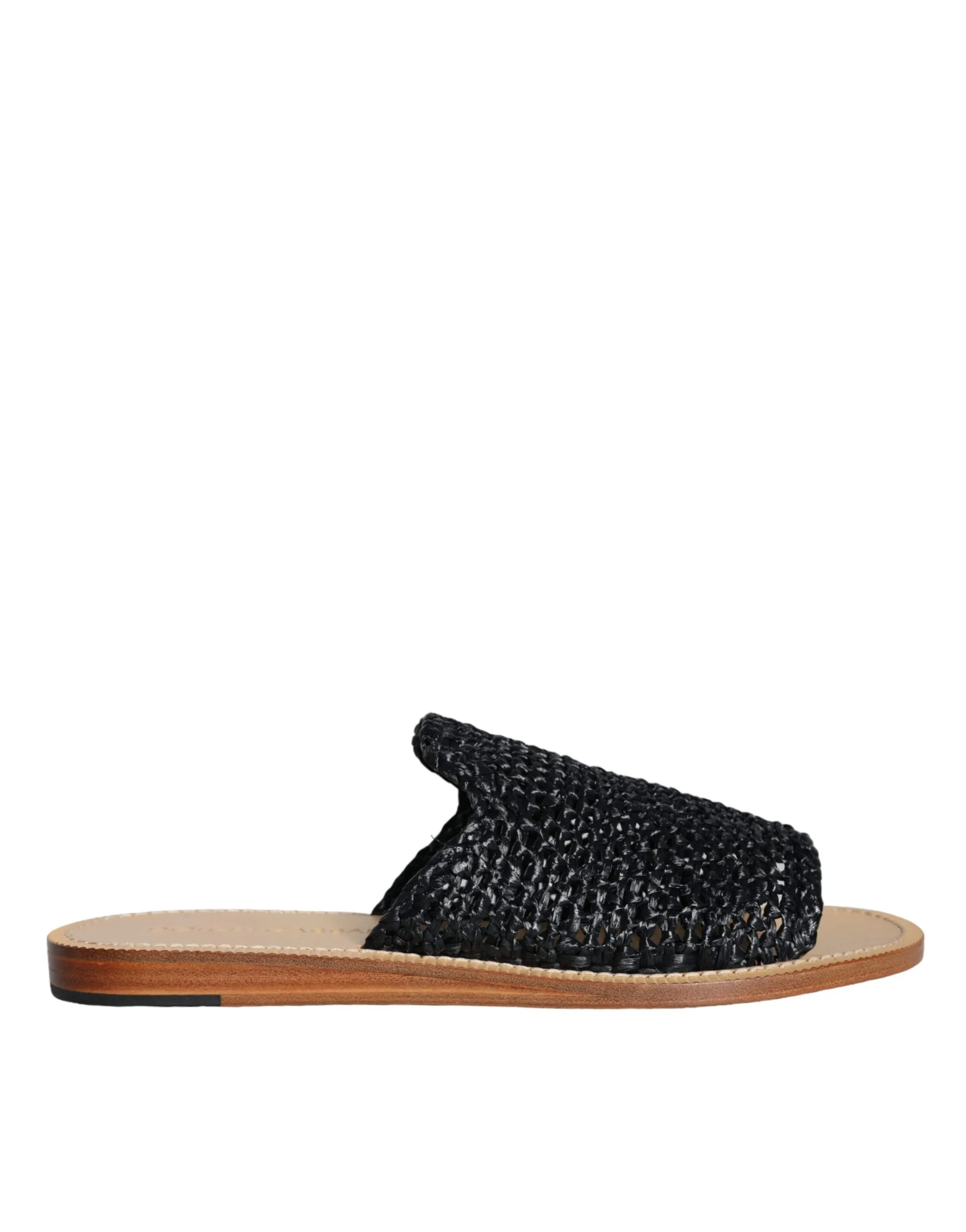 Italian Shoemakers Wedge Sandals Dolce & Gabbana Black Monochrome Braided Raffia Slides Shoes